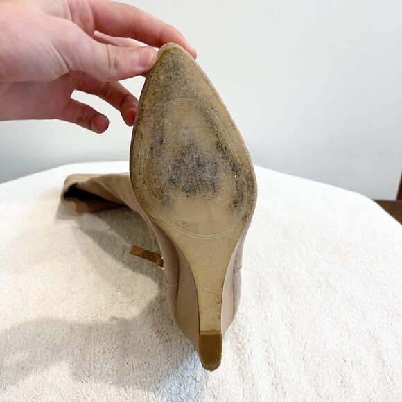 Zara Beige Suede Leather Wedge Tall Boot Women's 40 Heeled Fold Over Zipped - Picture 3 of 10